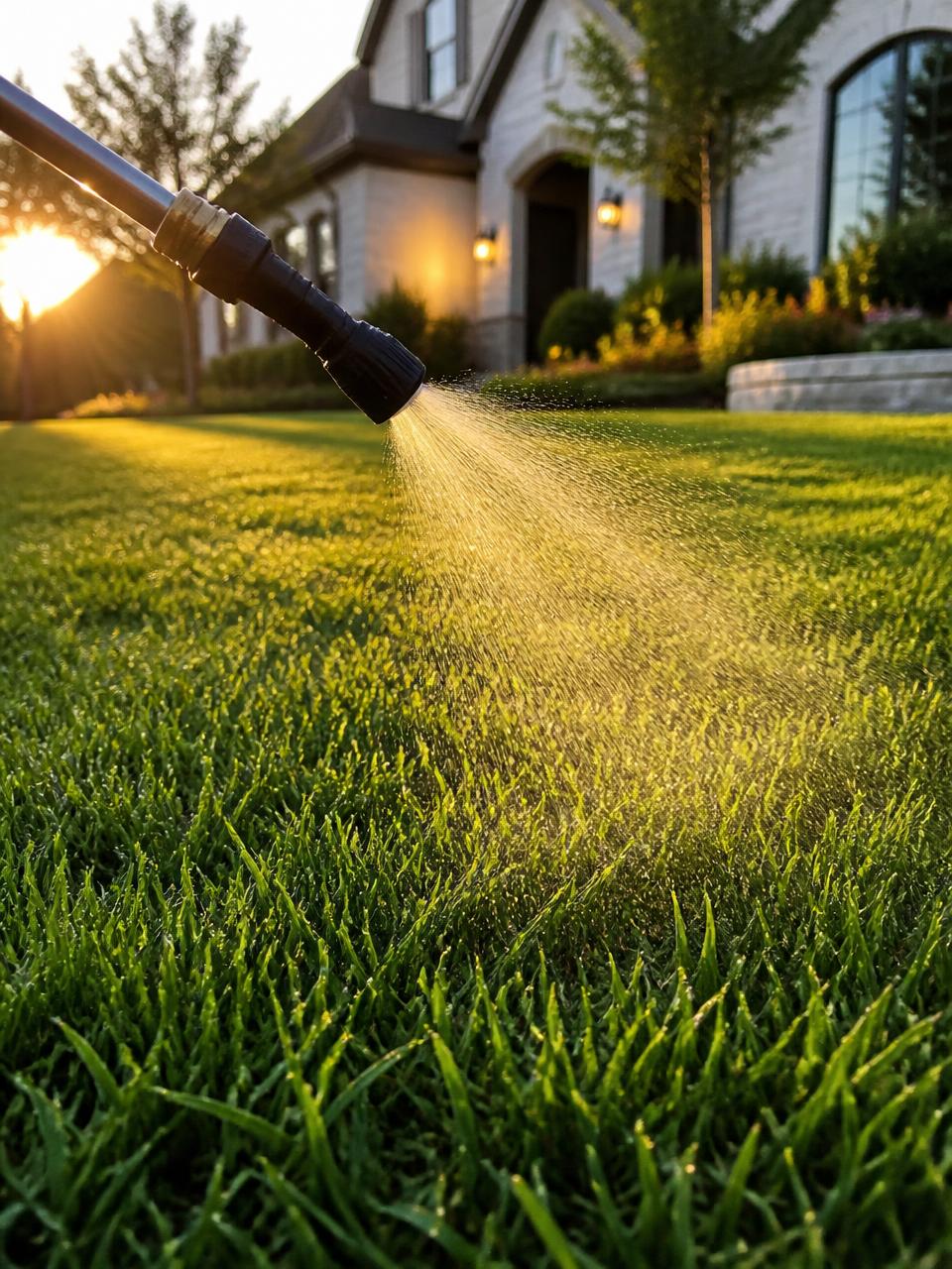 Liquid aeration treatment soaking into thick healthy turf grass